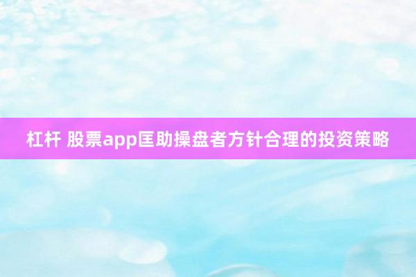 杠杆 股票app匡助操盘者方针合理的投资策略