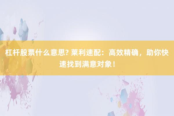 杠杆股票什么意思? 莱利速配：高效精确，助你快速找到满意对象！